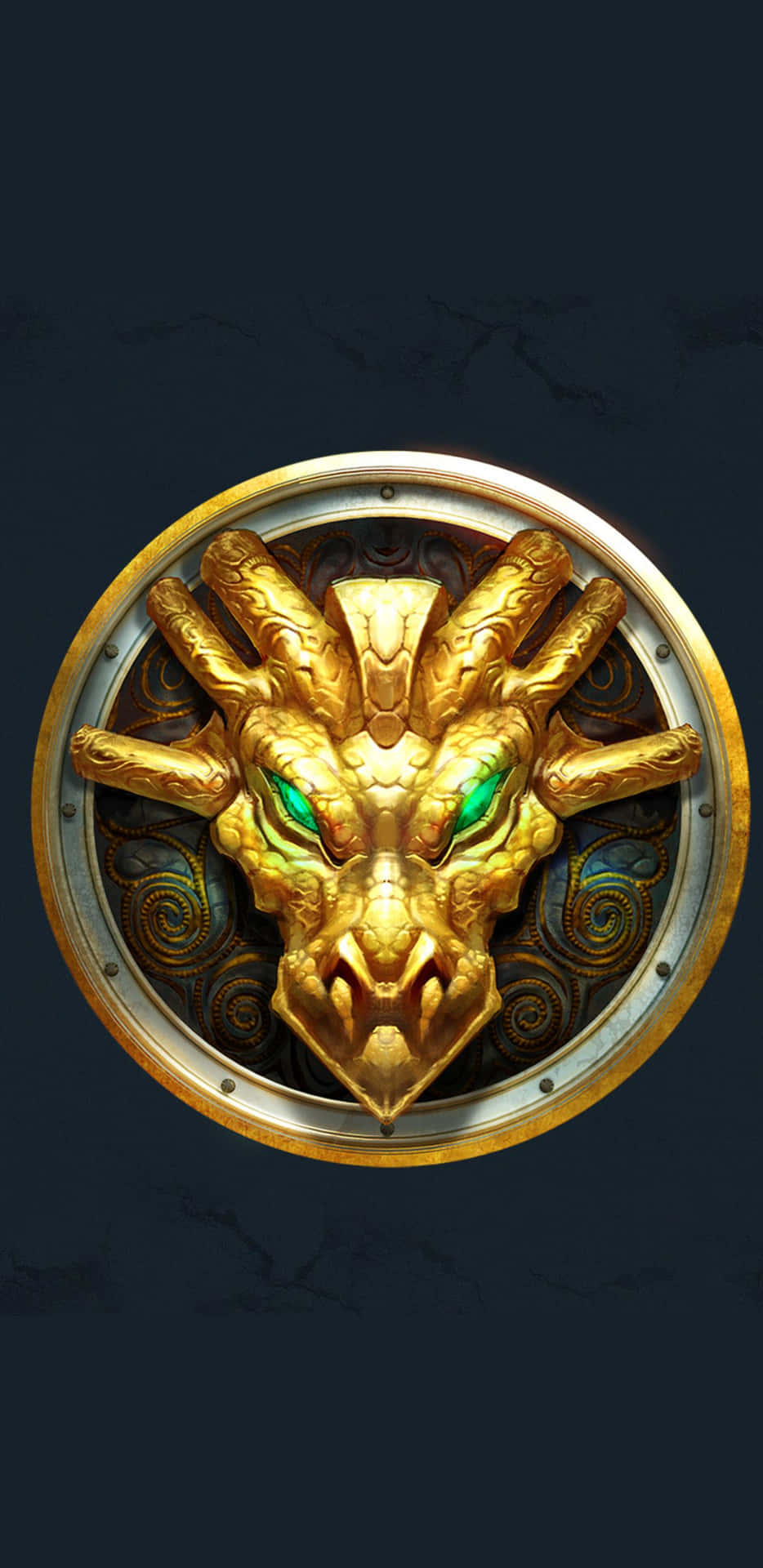 a gold dragon logo on a dark background
