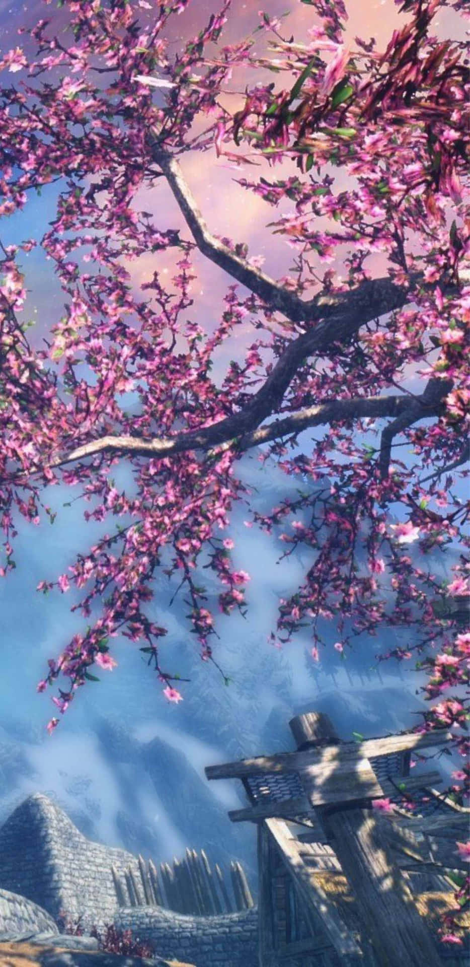 Pixel3xl Bakgrundsbild Med Sakura-träd Och The Talos Principle.