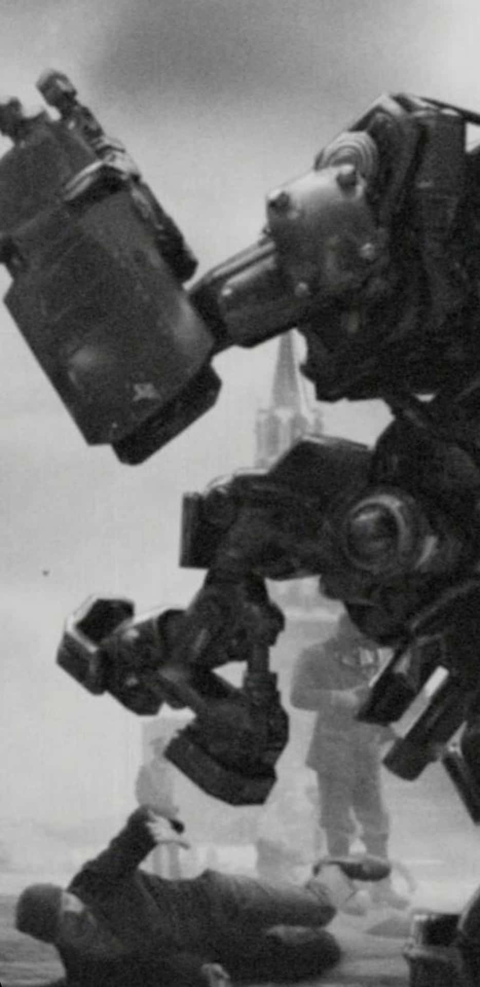 Robotmecánico Pisoteando En Un Fondo De Pixel 3xl De Wolfenstein Ii En El Contexto De Un Protector De Pantalla Para Computadora O Teléfono Móvil.