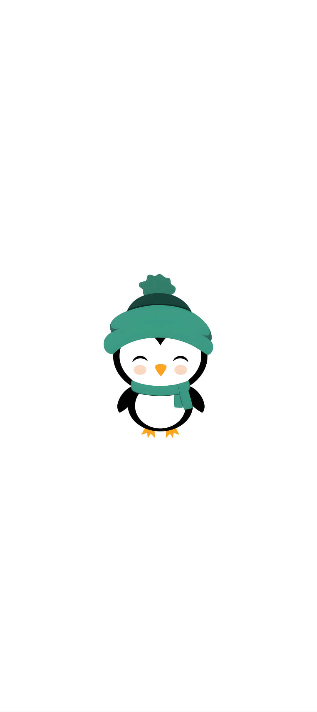 Pixel 9 Winter Wallpaper — A cute cartoon penguin wearing a green knit hat and scarf smiles against a plain white background.