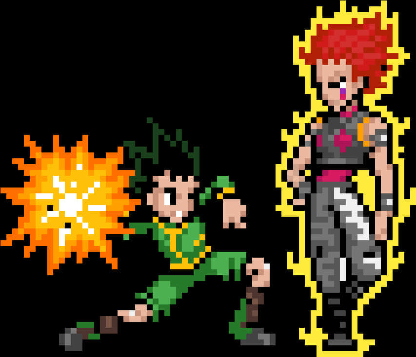 Pixel Art Anime Battle Scene PNG