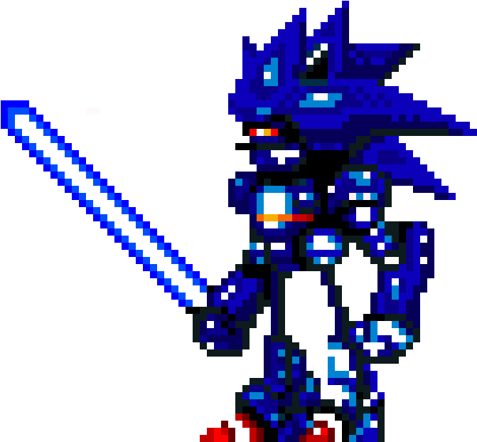 Pixel Art Blue Character With Lightsaber PNG