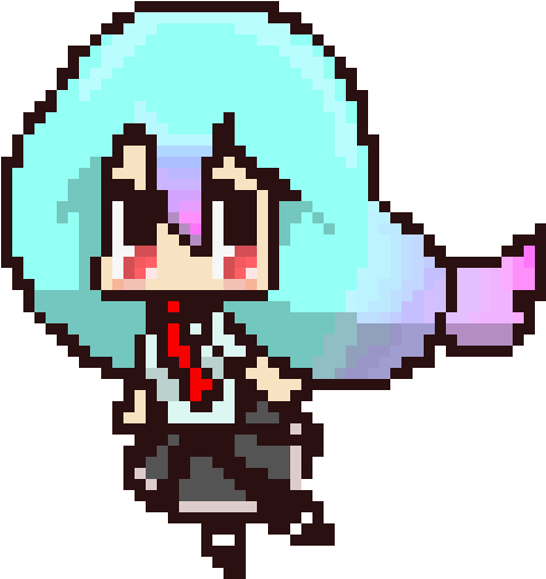 Pixel Art Cute Character With Blue Hair.png PNG
