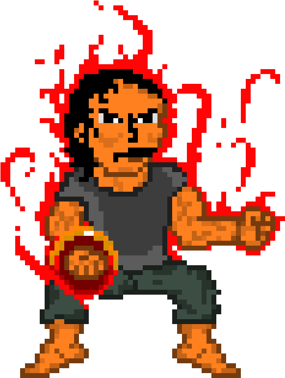 Pixel Art Fighter With Energy Blast PNG