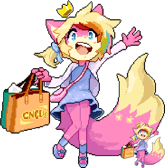 Pixel Art Fox Girl Shopping Spree PNG