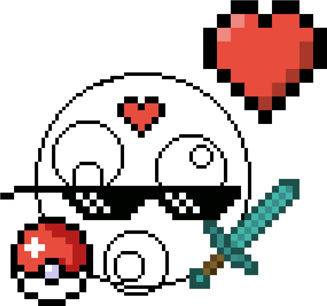 Pixel Art Gaming Elements PNG — Pixel art icons of a heart sword potion and mushroom on black background.