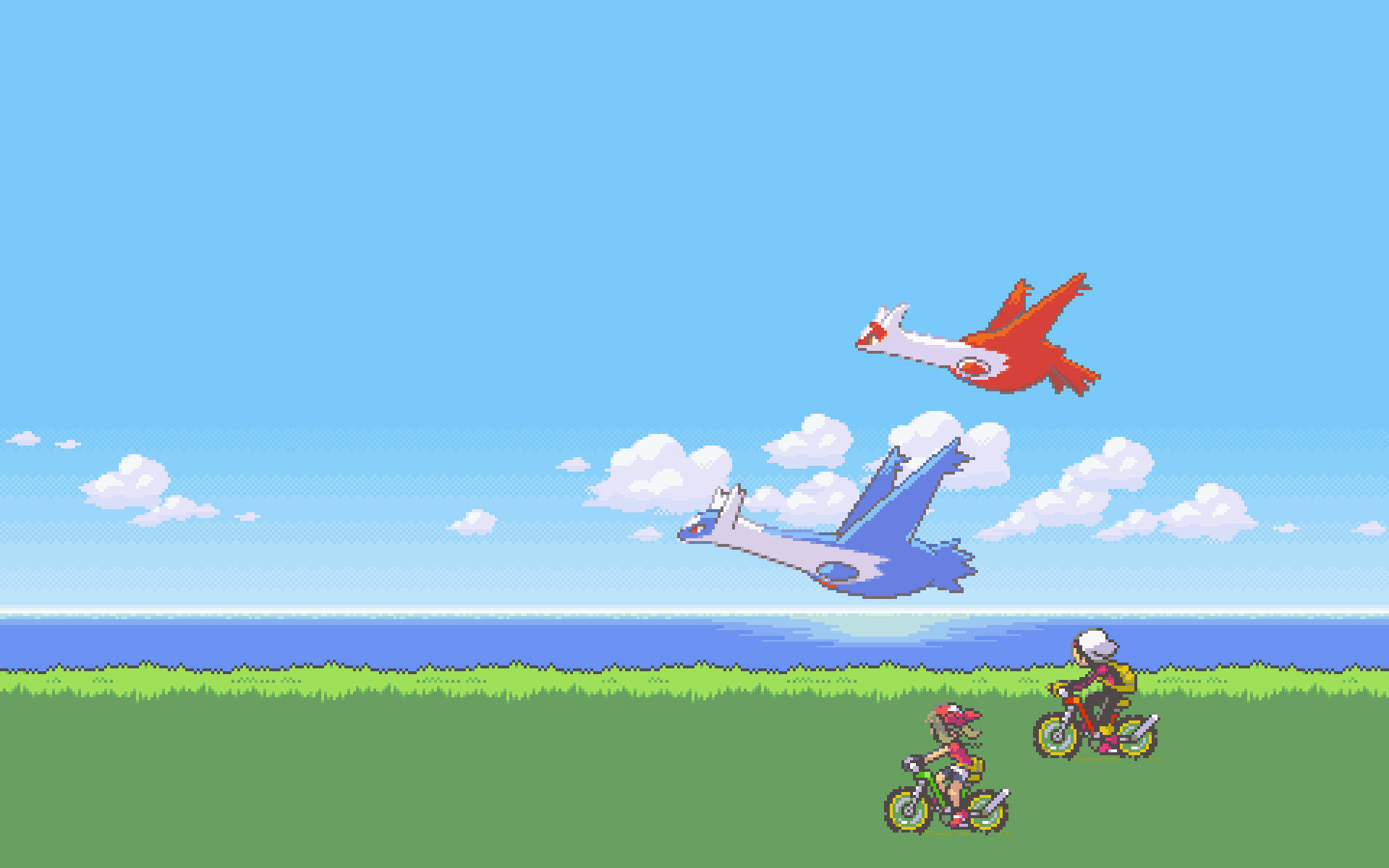Download Pixel Art Lugia Flying Wallpaper 