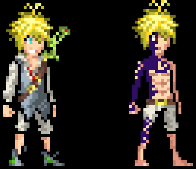 Download Pixel Art Meliodas Two Poses | Wallpapers.com