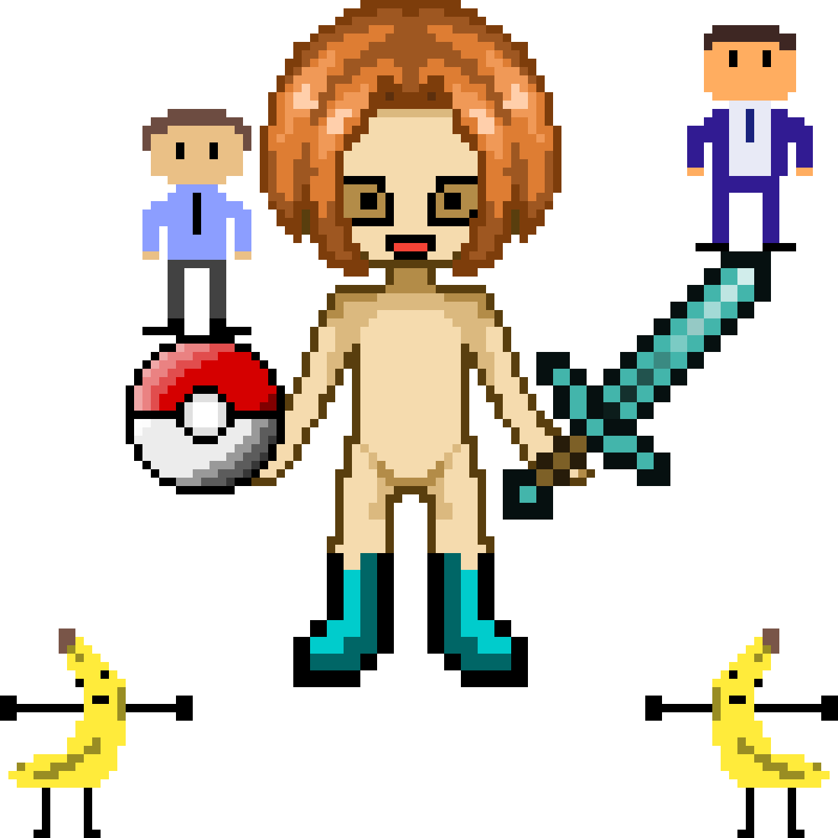 Pixel Art Roblox Characterwith Pokemonand Minecraft Elements PNG
