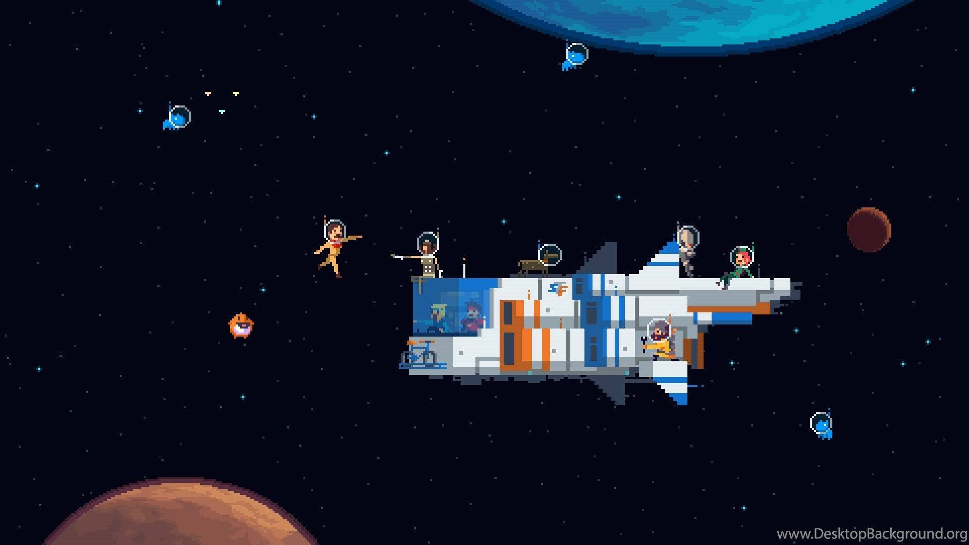 Pixel Art Spaceship In Outer Space Wallpaper