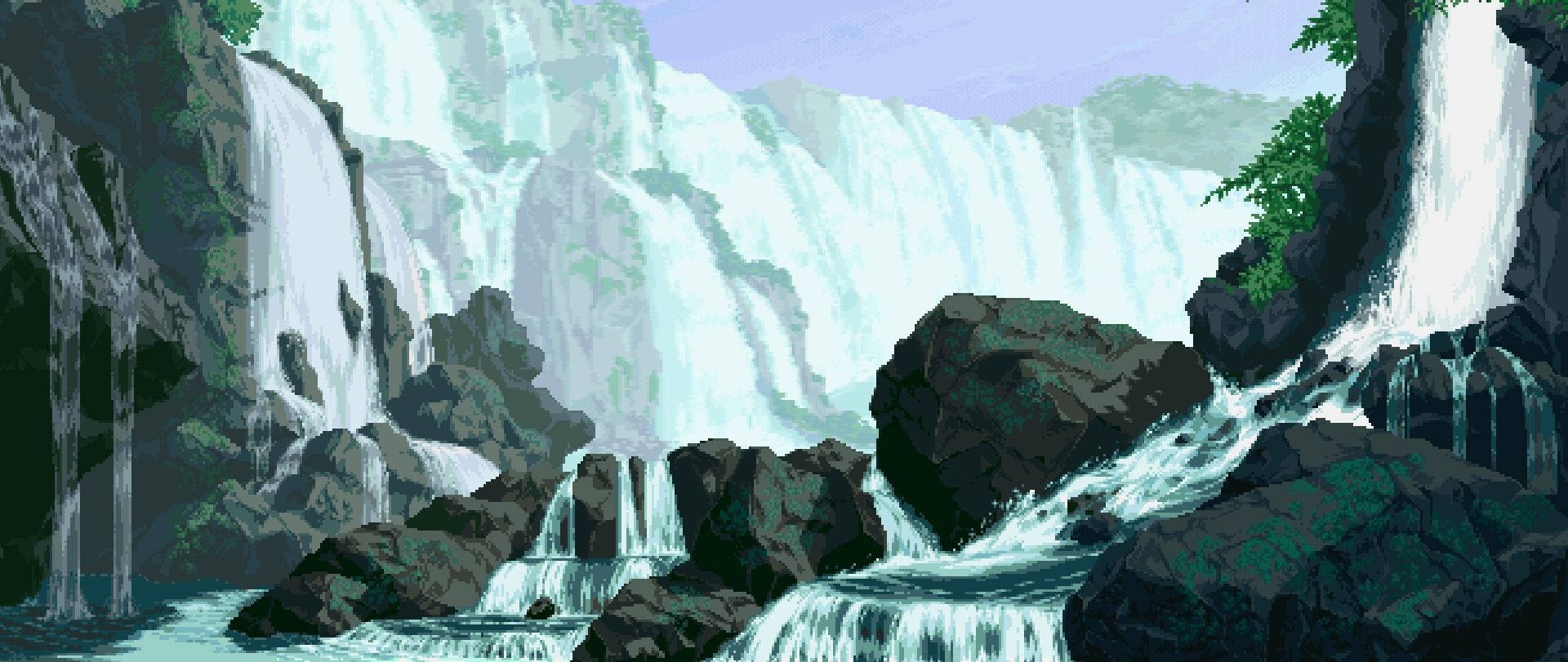 Pixel Art Waterfalls Wallpaper