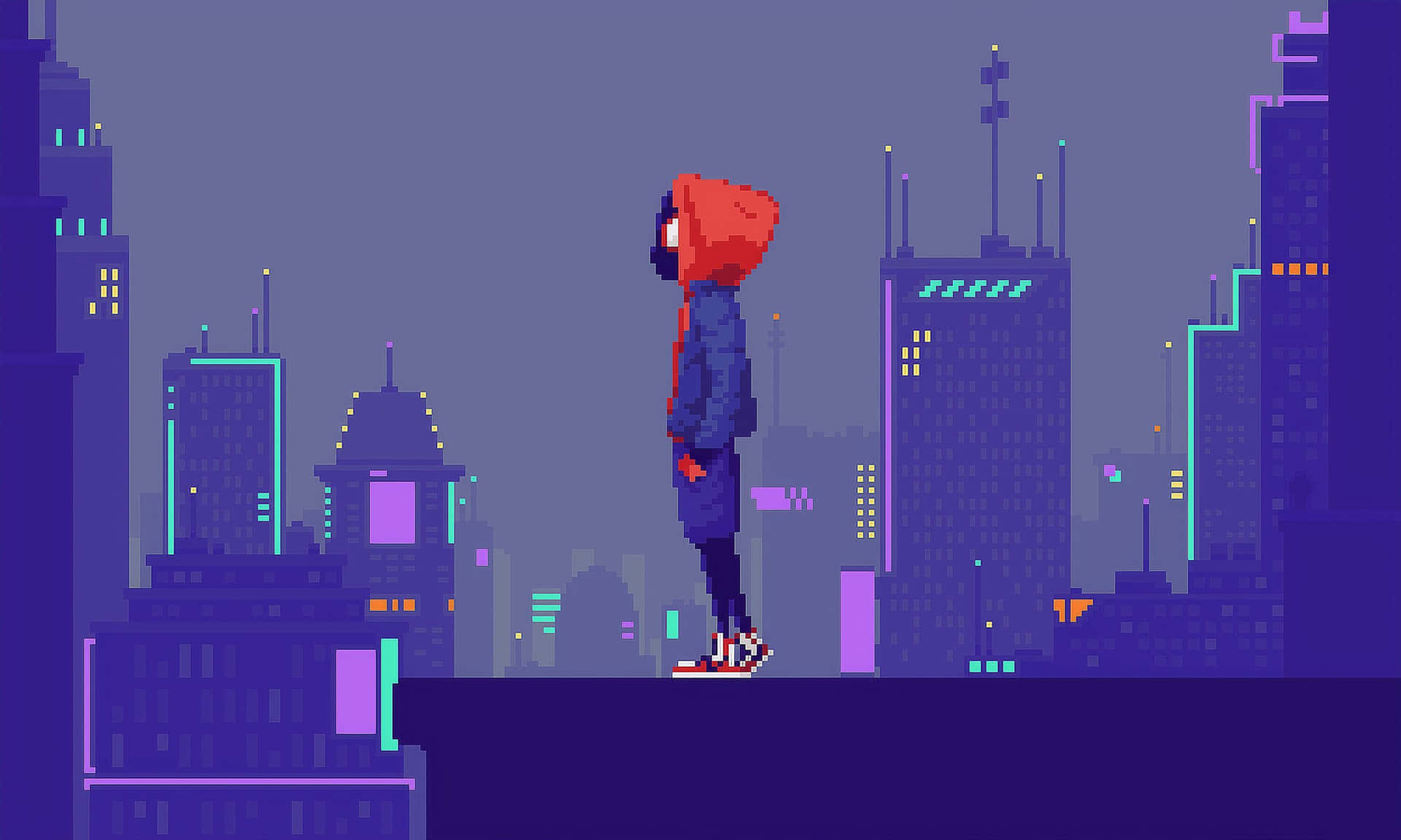A Man Standing On A Ledge Looking At The City