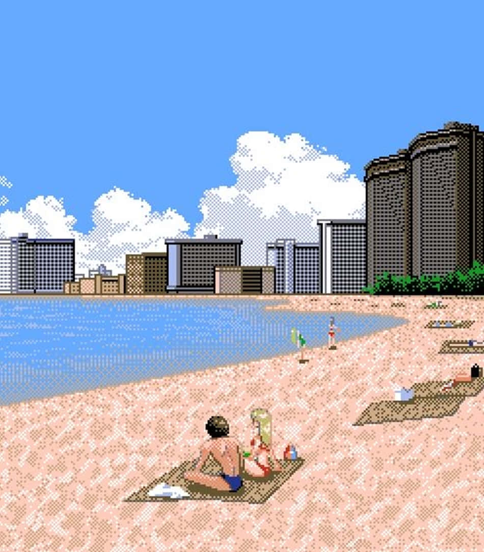 Experience a Beach Vacation in a Pixelated World Wallpaper