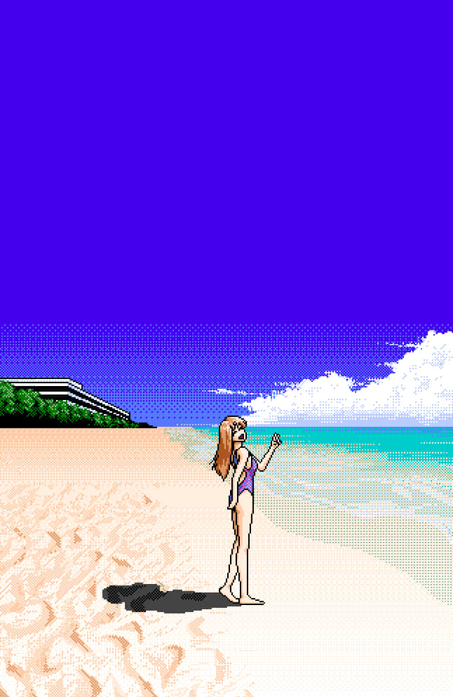Tag en pause fra din dag og slap af mens du ser solnedgangen ved Pixel-stranden. Wallpaper