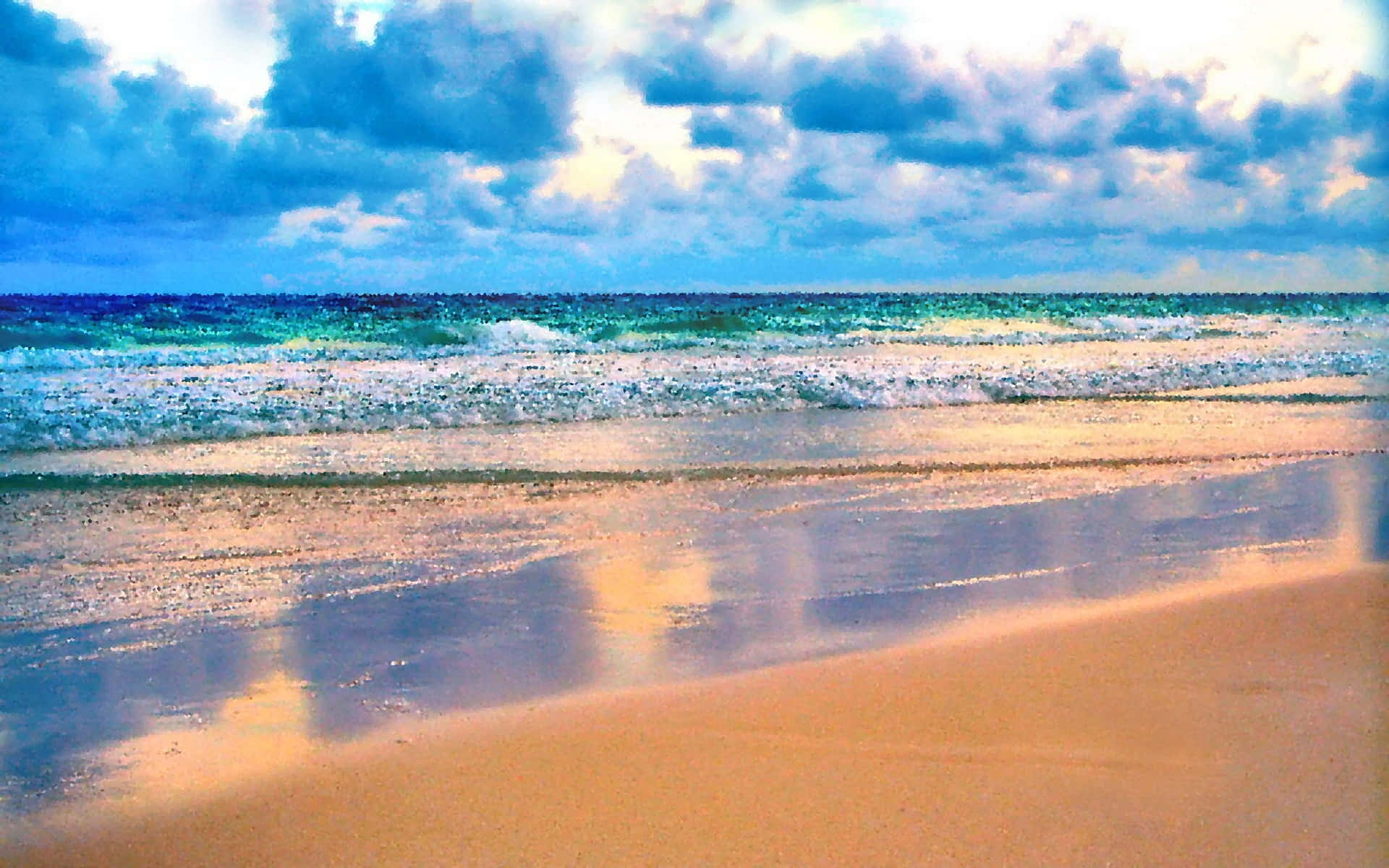Pixel Beach Shore With Clouds Wallpaper