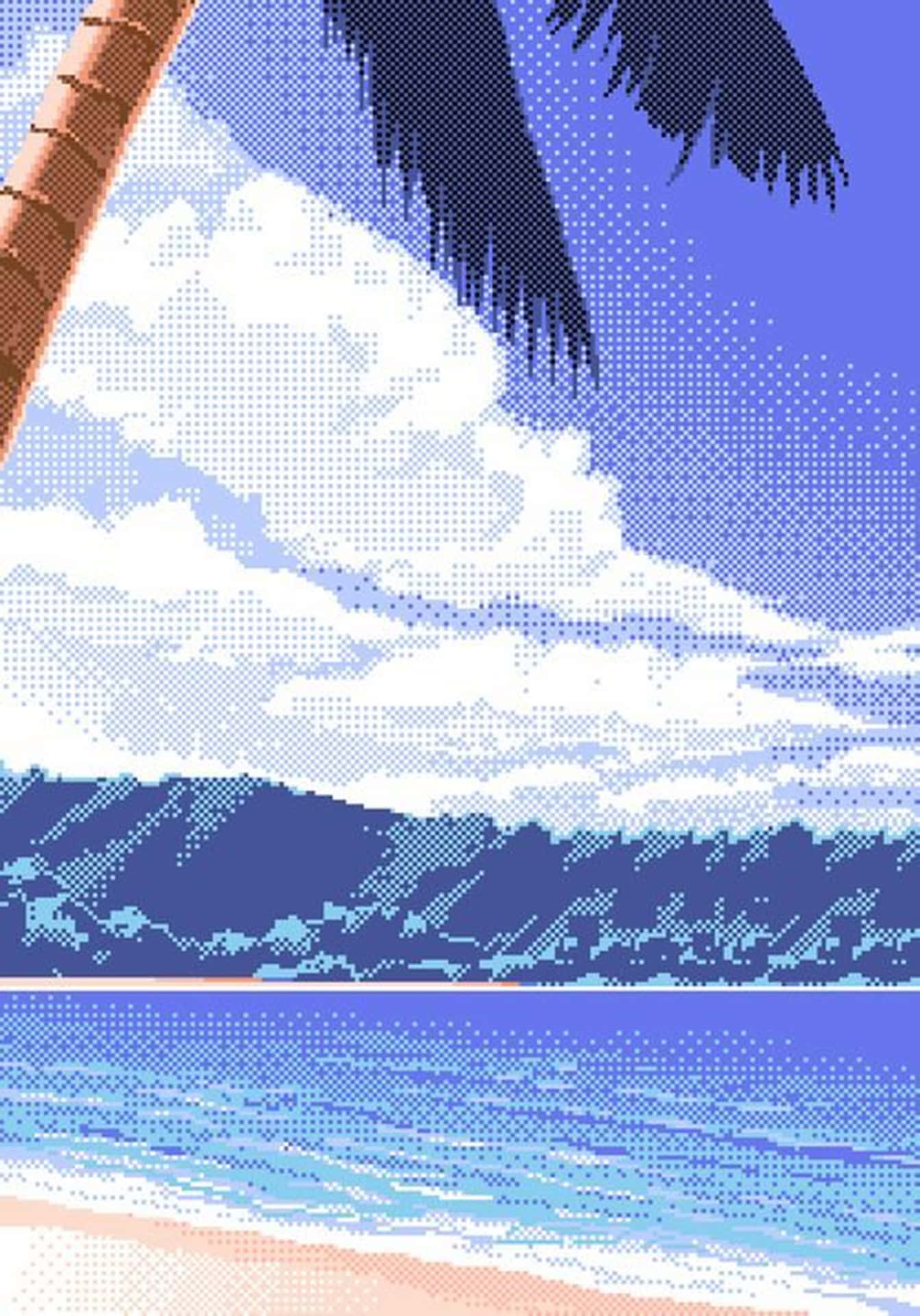 Det smukke solopgang over en pixeliseret strand. Wallpaper