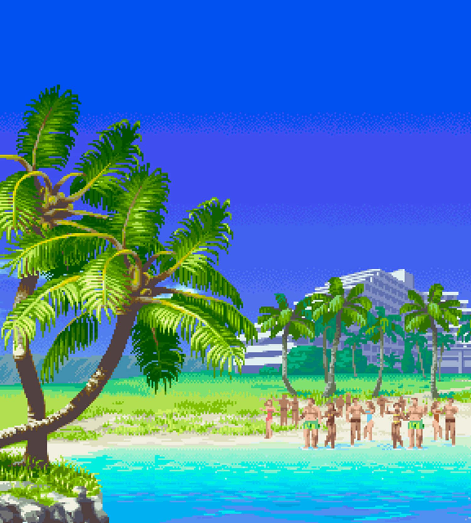 Unaescena De Playa Tranquila Con Cautivadores Píxeles. Fondo de pantalla