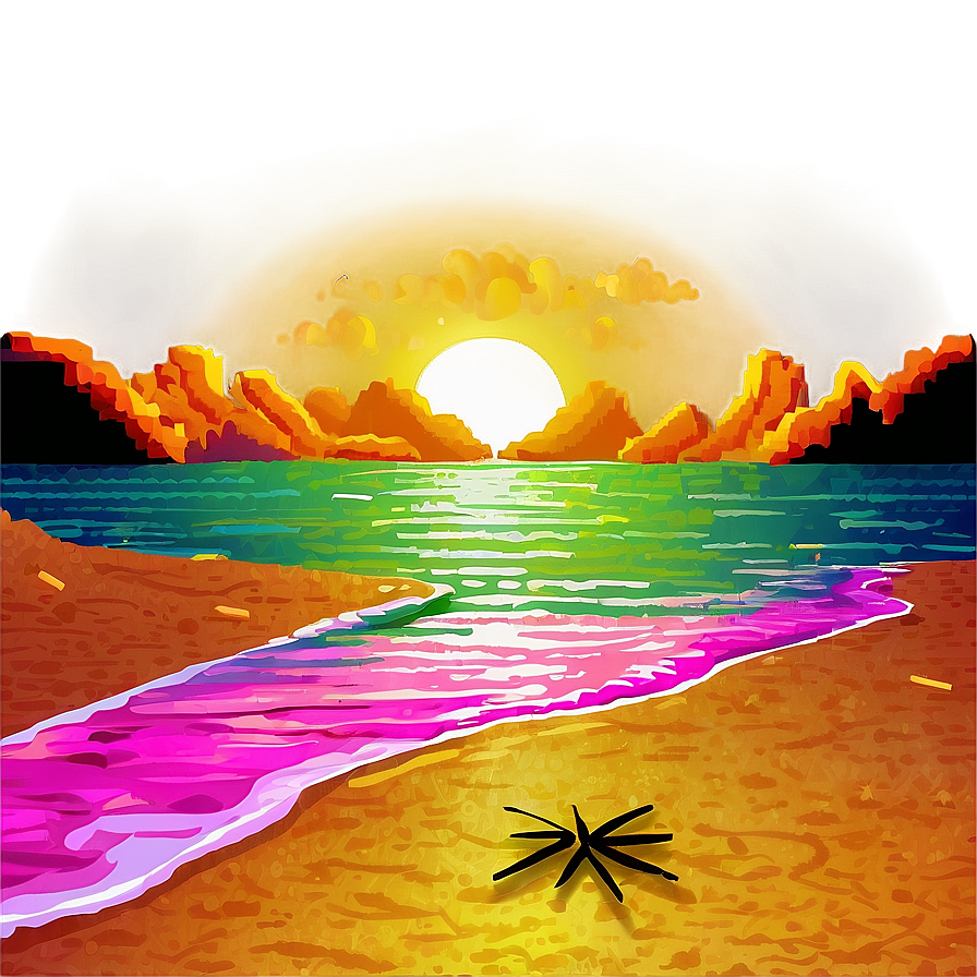 Pixel Beach Sunset Scene Png Wcr29 PNG