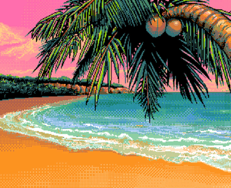Njutav Den Lugna Skönheten På Pixel Beach. Wallpaper
