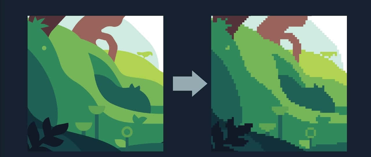 Pixelsbilleder af saftige, grønne fjere.