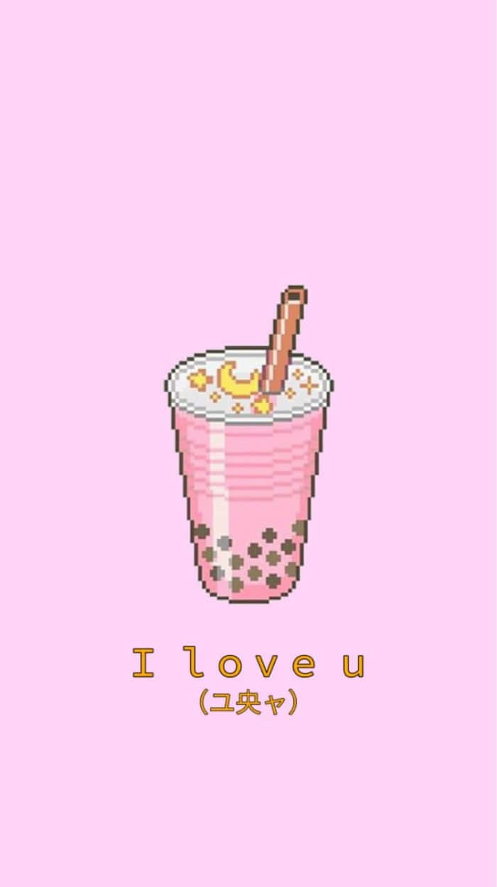 Pixel Boba Tea Love Graphic Wallpaper