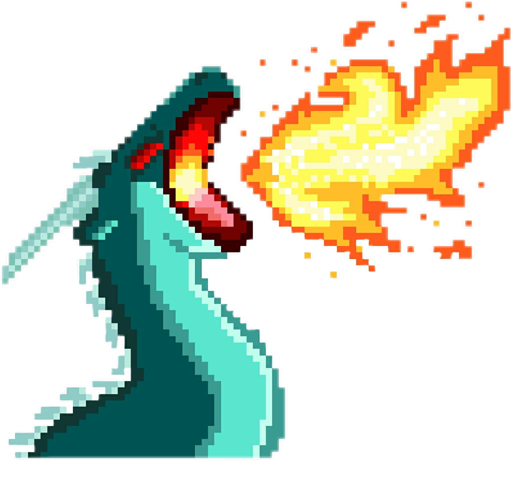 Pixel Dragon Breathing Fire PNG