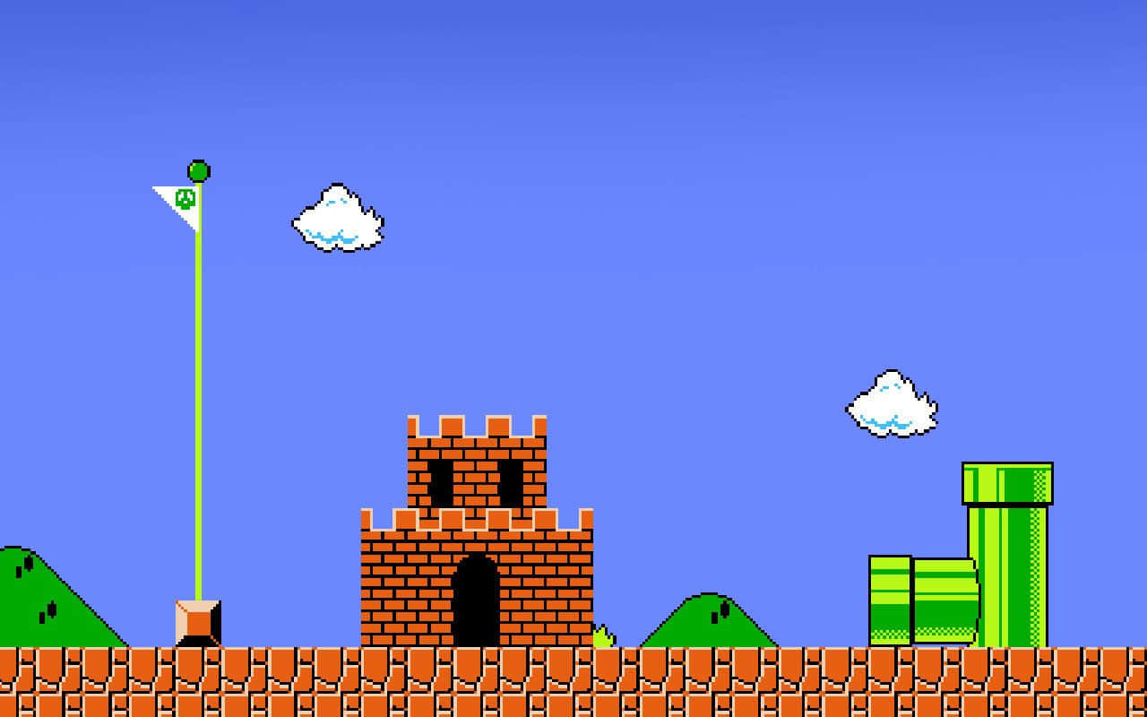 A Mario Bros Game With A Castle And Flag