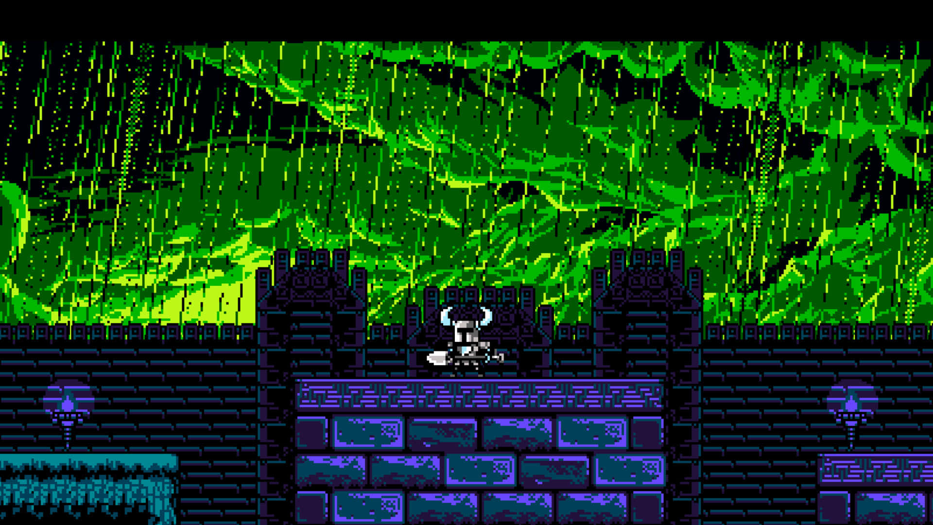 A Screenshot Of A Video Game With A Castle And A Waterfall