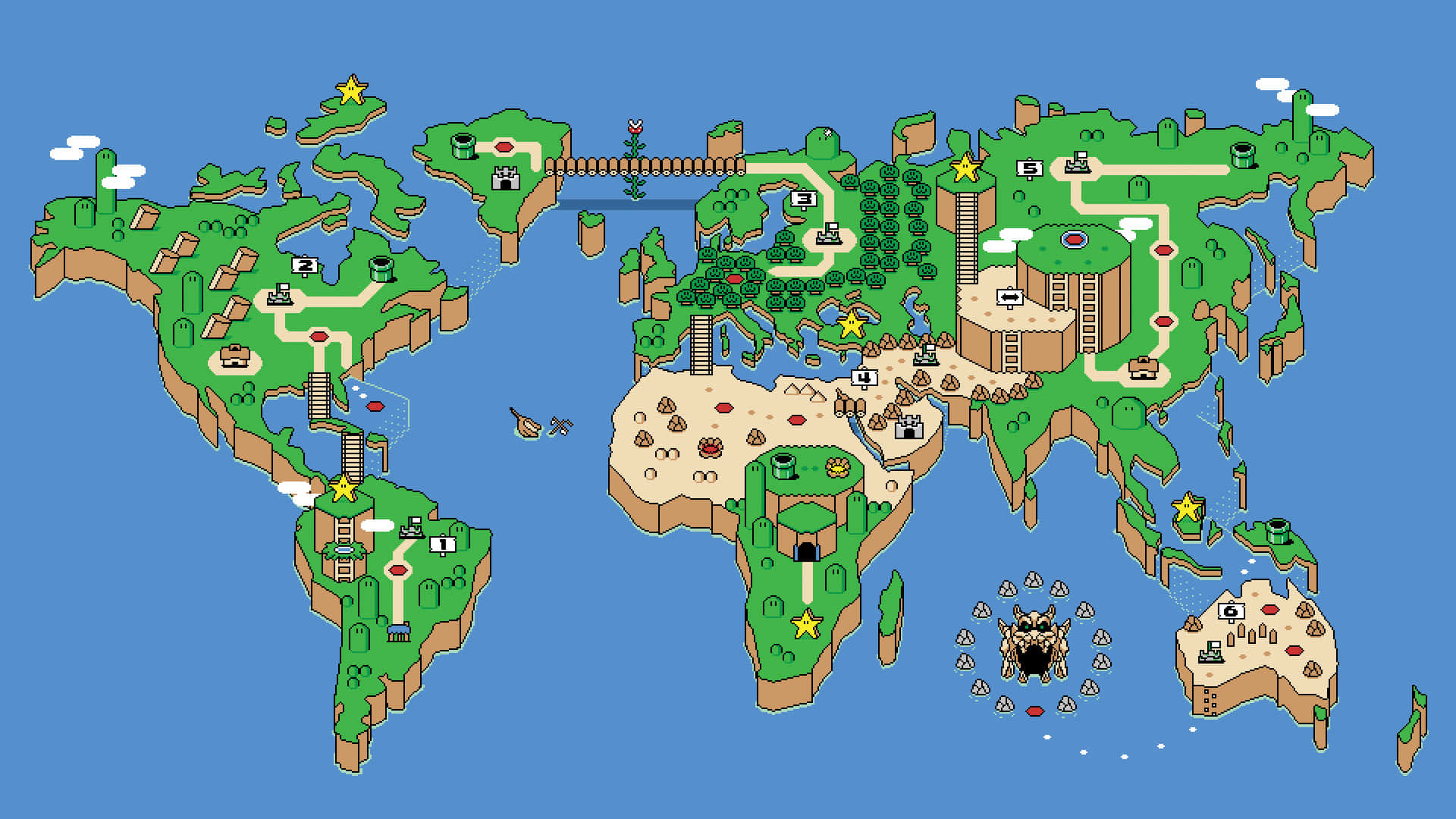 A Map Of The World With A Nintendo Mario