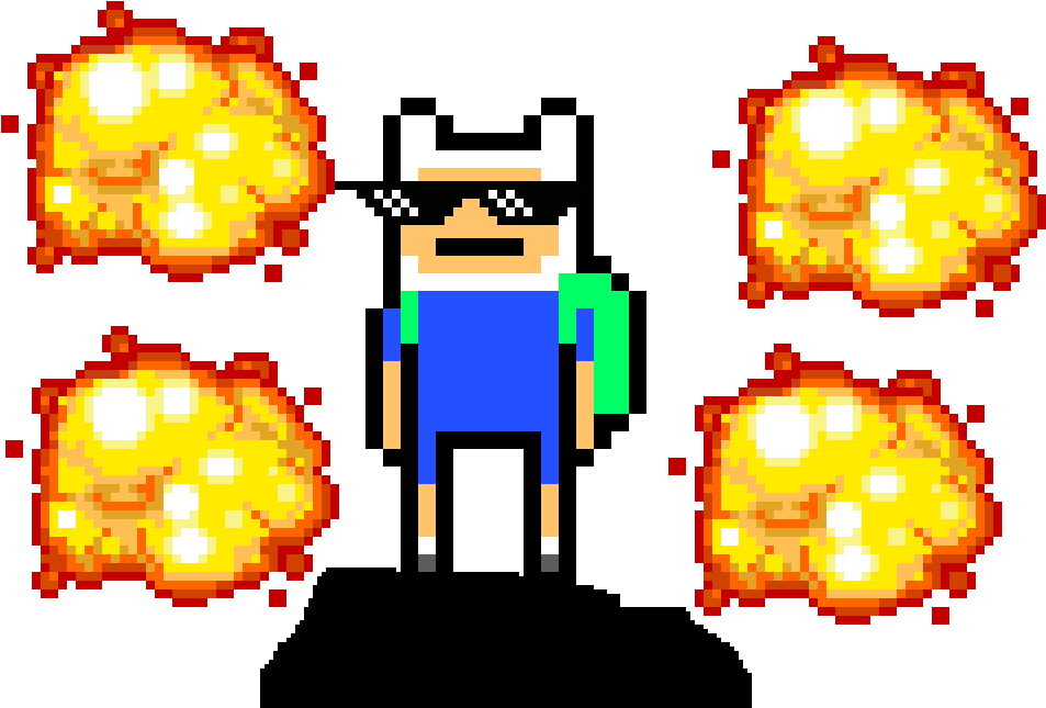 Pixel Art Hero With Explosions PNG