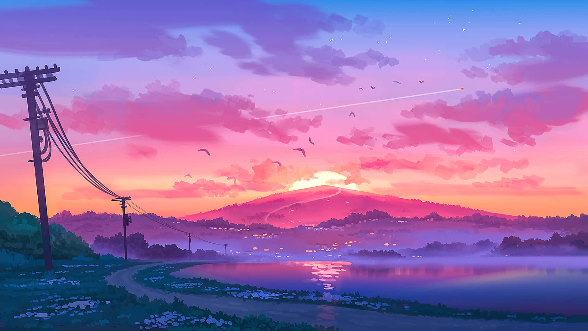 "An abstract pixel-based landscape illuminated by a bright morning light" Wallpaper