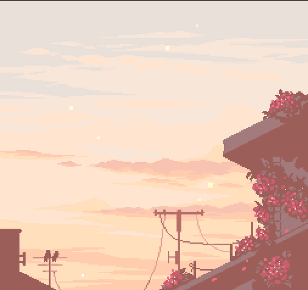 "Peaceful Evening in Pixel Landscape" Wallpaper