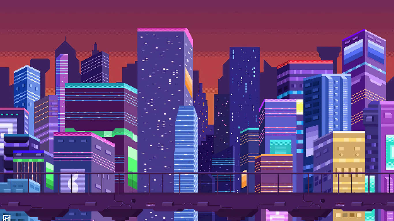 A picturesque sunset sets the stage for this stunning pixel landscape. Wallpaper