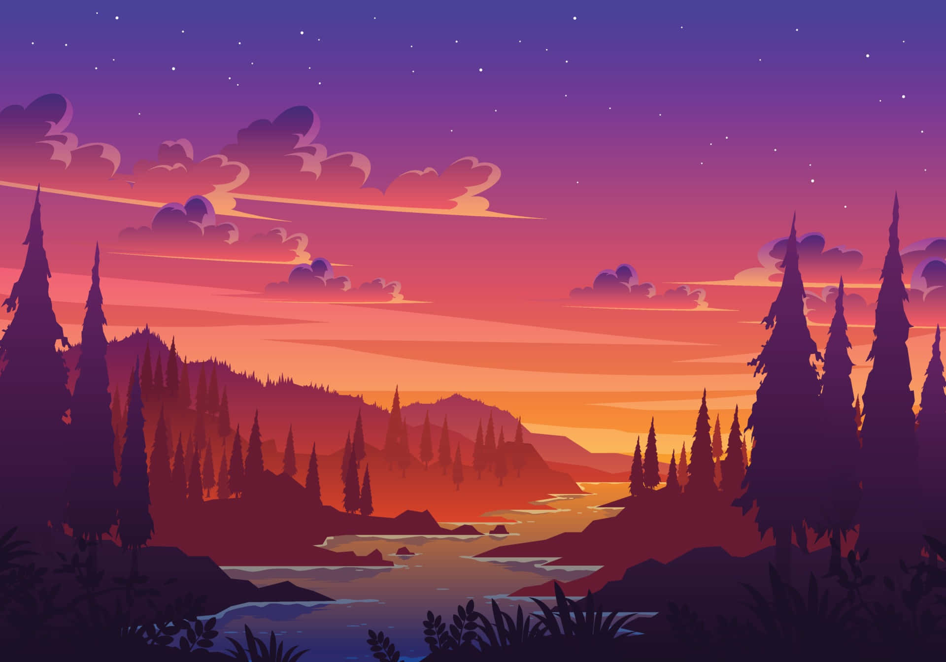 Picture of a vibrant pixel landscape Wallpaper