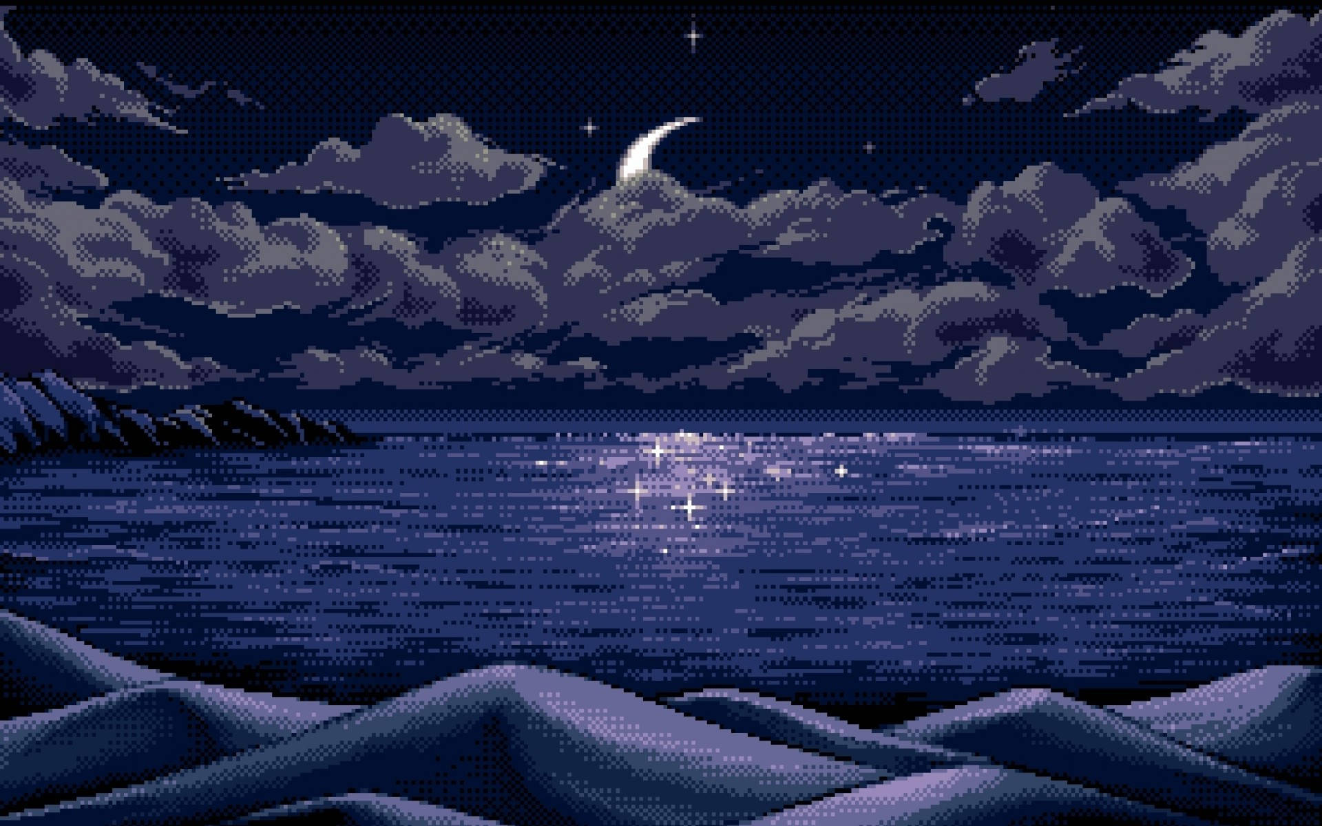 Pixel Nature Sea At Night Wallpaper