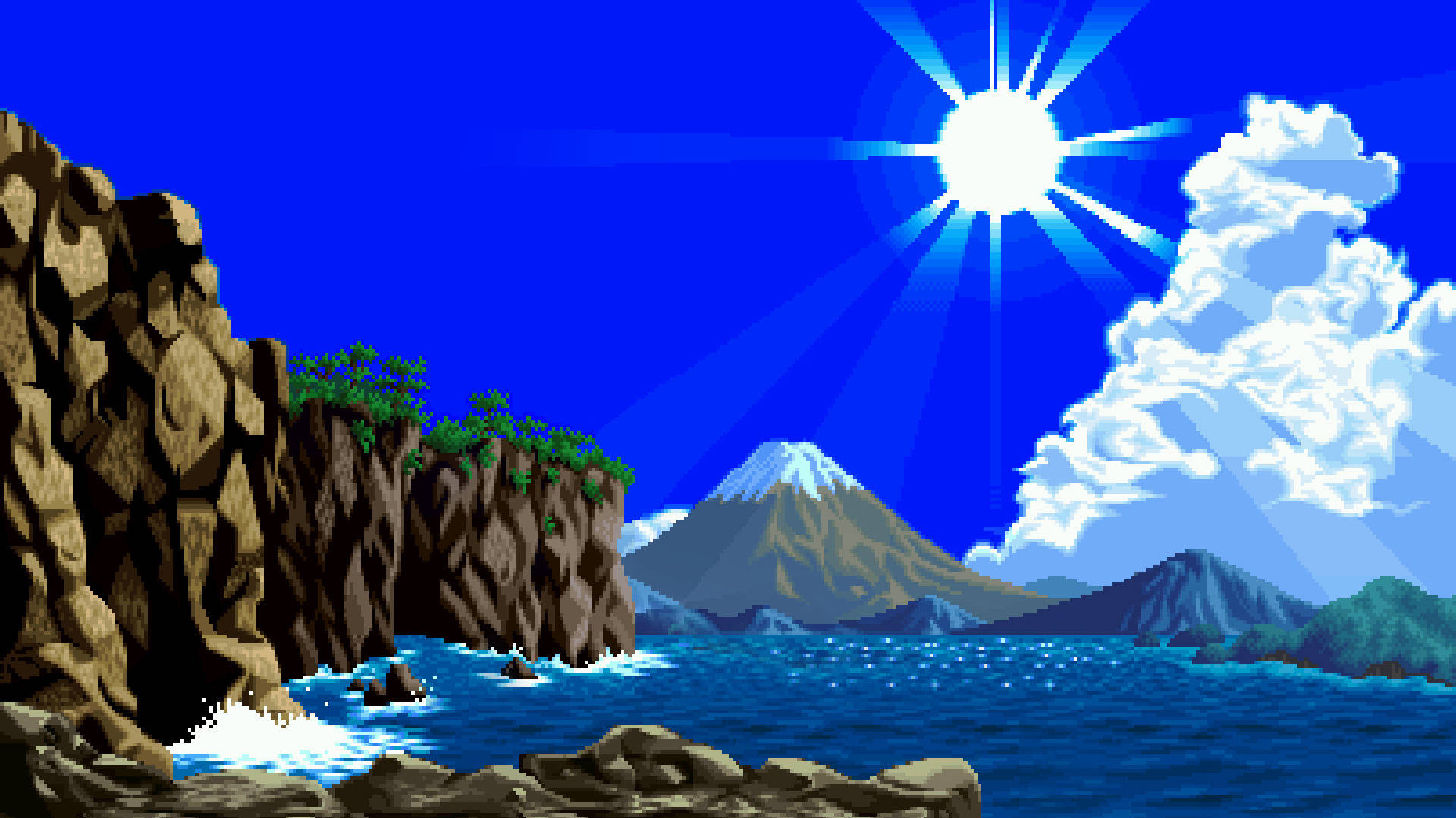 Pixel Nature Sea Mountain Cliff Wallpaper
