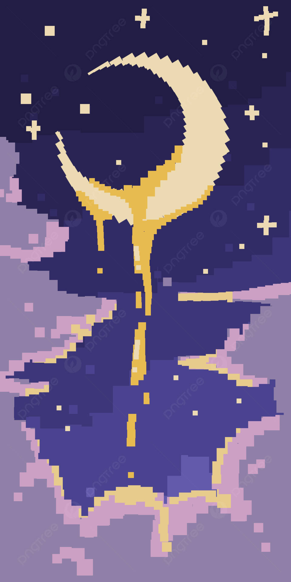 Moon And Stars Pixel Nature Wallpaper