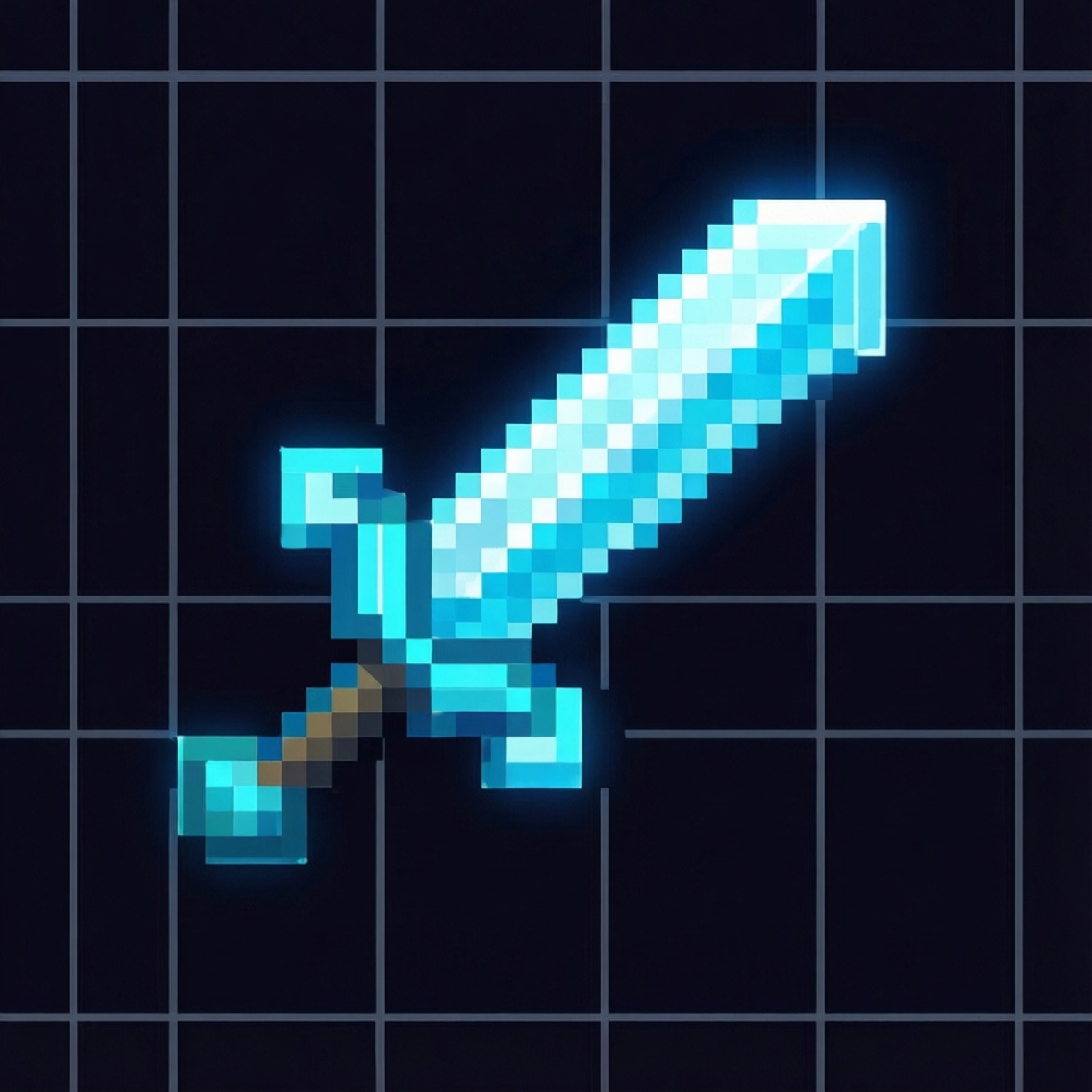 Et rent pixel art diamanter sværd på et gitter, retro stil.