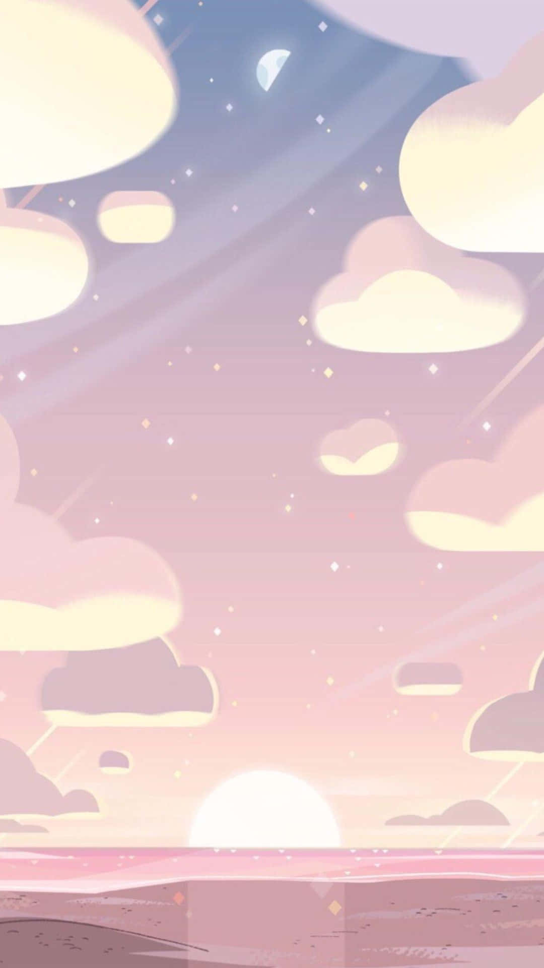 A Cartoon Sunset With Clouds And A Sun Wallpaper