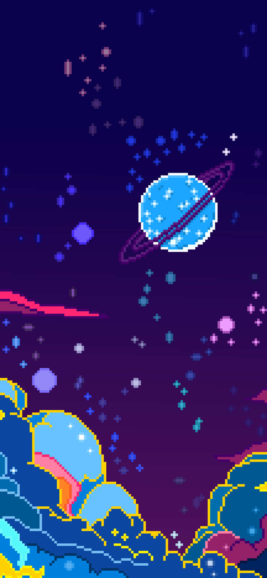 Pixel Art Of A Spaceship And Planets Wallpaper