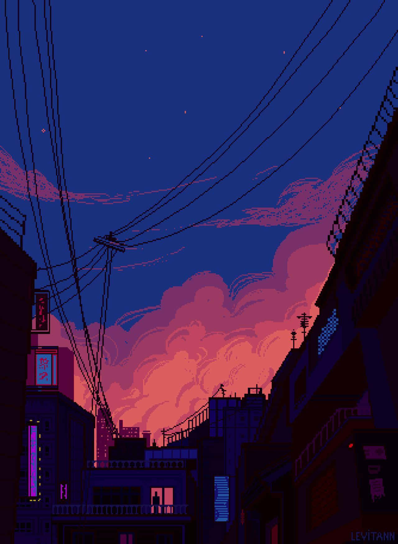 A City With A Blue Sky And A Red Sky Wallpaper