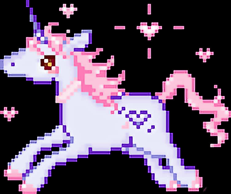Pixel Unicornwith Hearts PNG