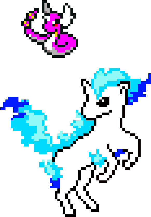 Pixel_ Art_ Blue_ Dragon_and_ Butterfly PNG