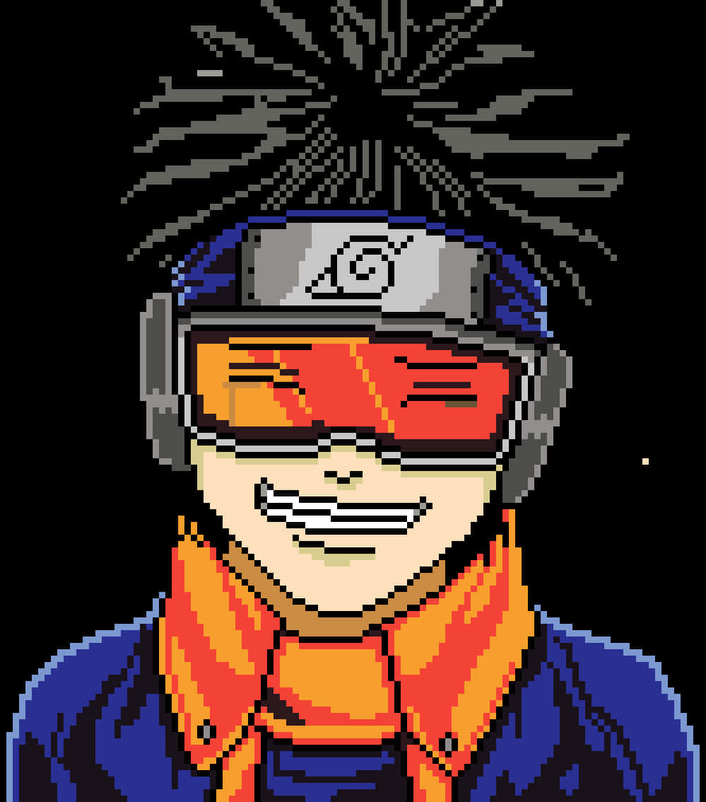 Pixelated Anime Characterwith Headband PNG