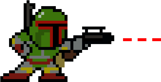 Pixelated Bounty Hunter Firing Blaster PNG