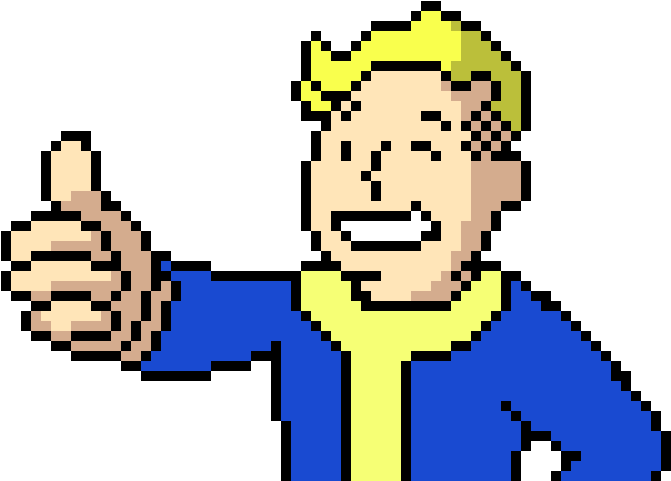 Pixelated Character Thumbs Up PNG