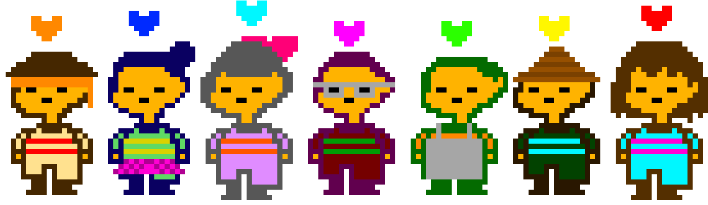 Pixelated Characters With Hearts PNG