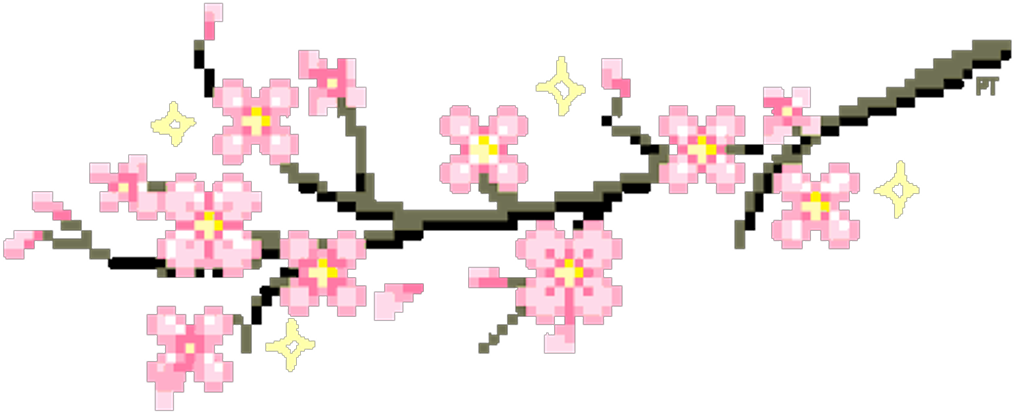 Pixelated Cherry Blossoms PNG