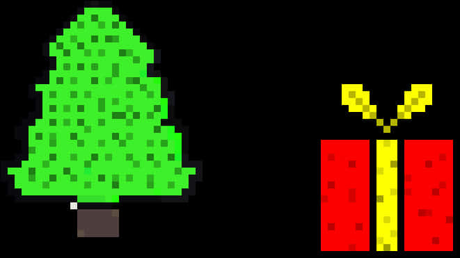 Pixelated Christmas Treeand Gift PNG