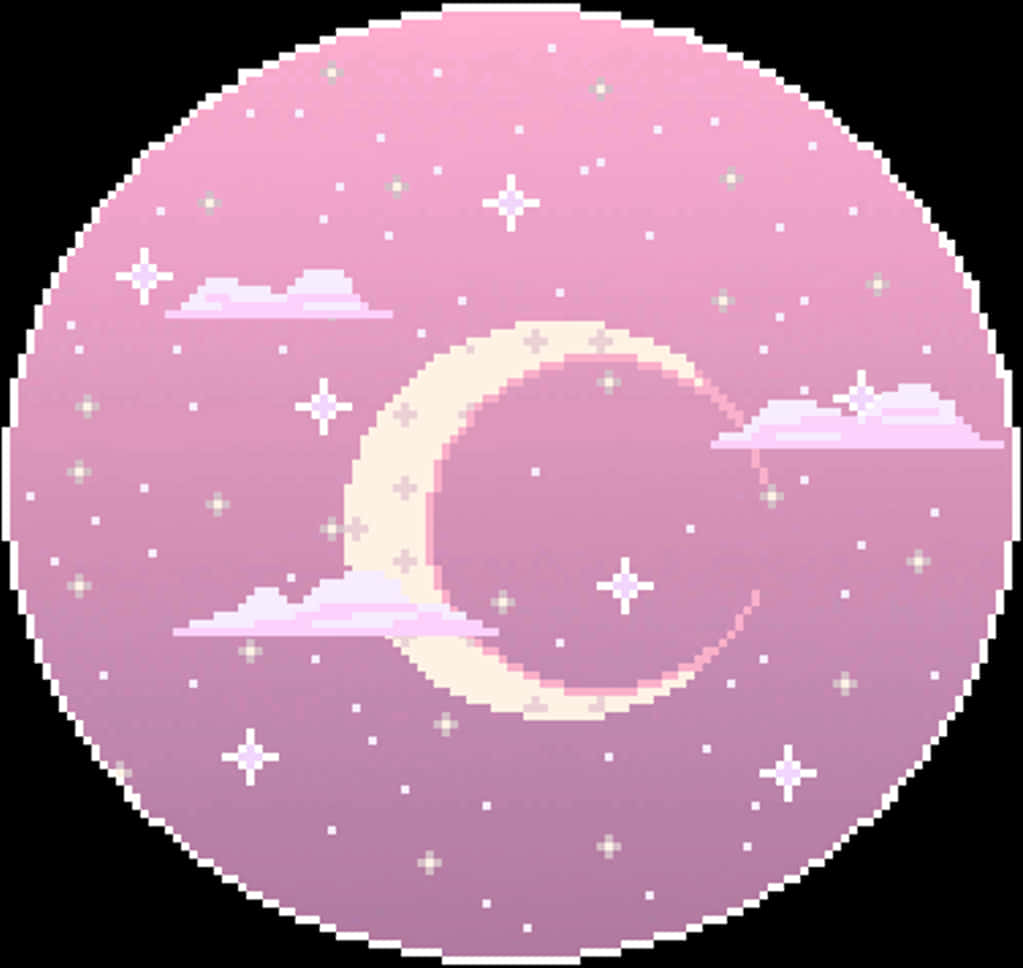 Pixelated Crescent Moonand Stars PNG
